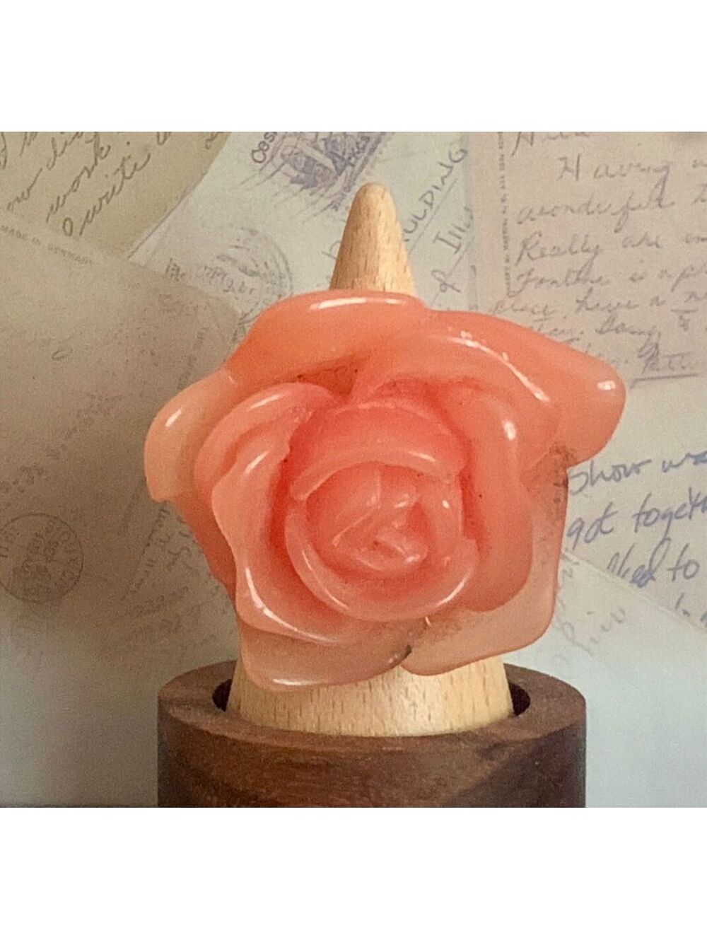 Vintage y2k Charming Peach Rose Statement Ring - Fun Floral Resin Jewelry